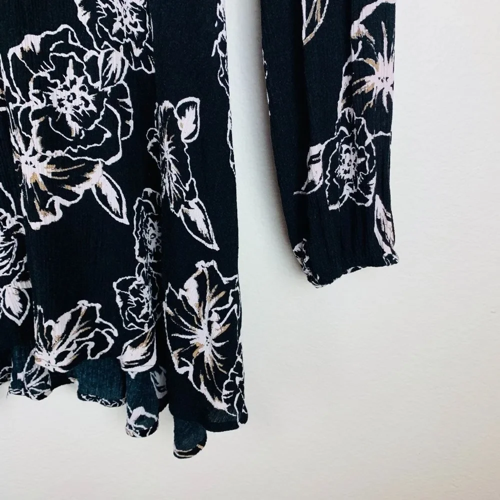 Free People Black Tree Swing Floral Tunic‎ Mini Dress Boho Size XS